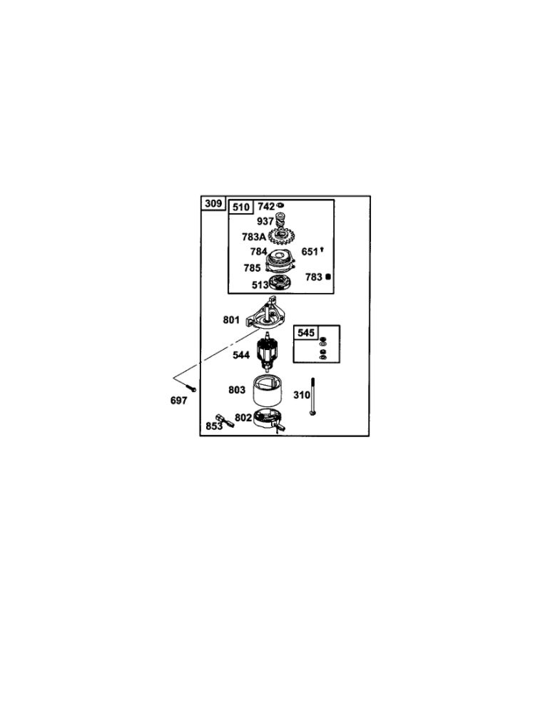 Motor-Starter Diagram and Parts List for 12H807-1905-E1  Briggs and Stratton Engine